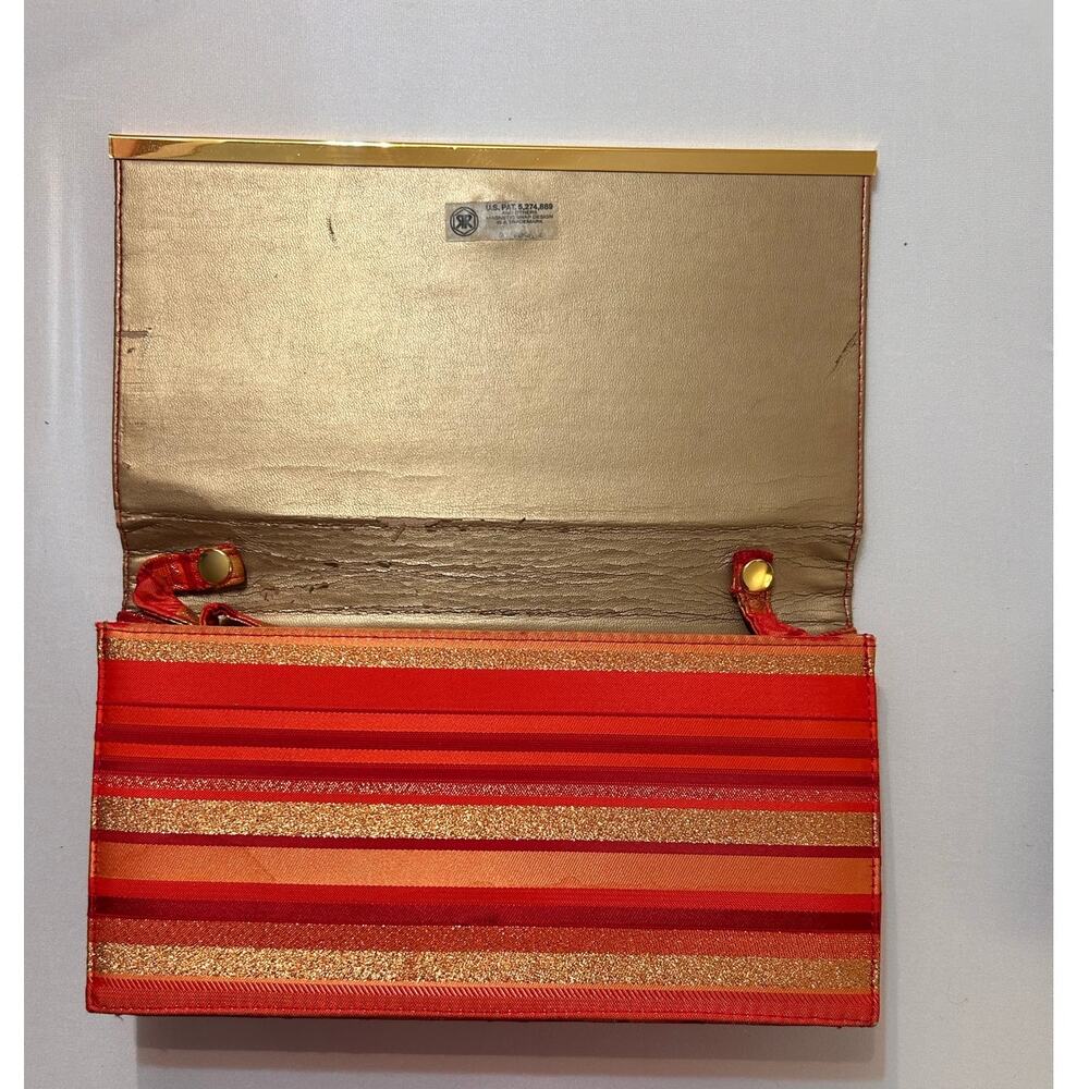 J Renee Vintage Clutch With Detachable Strap Red Orange Gold Stripe - Picture 2 of 14